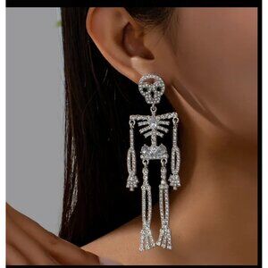 Sparkly Skeleton Halloween Earrings – Rhinestone Skull Dangle Jewelry for Women